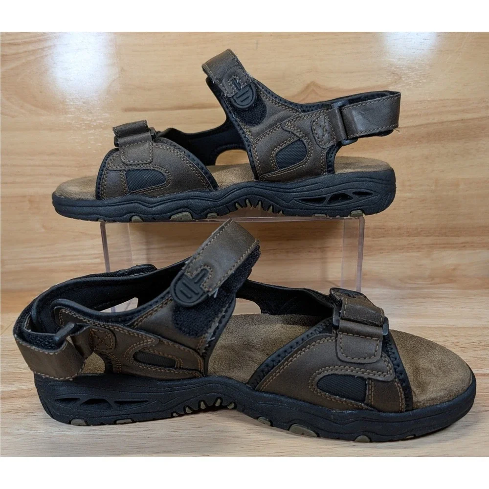 St Johns Bay Mens Brown Sport Hiking Sandals 016-6203 Size 10M‎ Hook Loop Straps